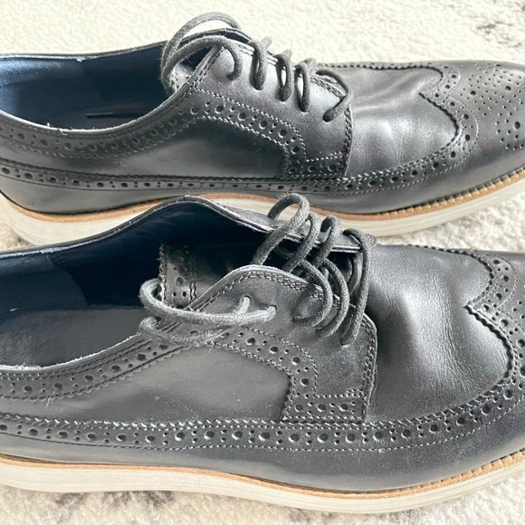 Mens Cole Haan Long LunarGrand Wingtip Oxford Leather Lace Up - Black 11.5 - Picture 2 of 11